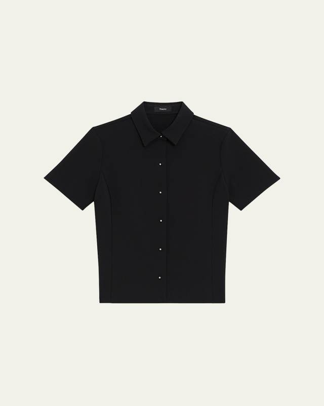 Short-Sleeve Fitted Button-Front Blouse